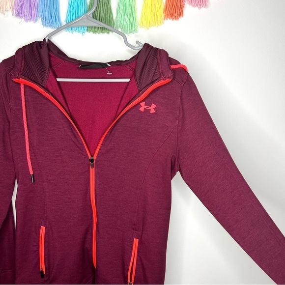 Under Armour Crimson Coral Full Zip Up Hooded Sweatshirt Athletic Jacket Small - Picture 3 of 15